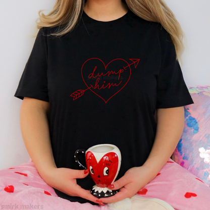 Red "Dump him" heart on black tee.