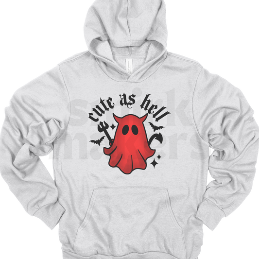 "Cute As Hell" Halloween hoodie in ash.