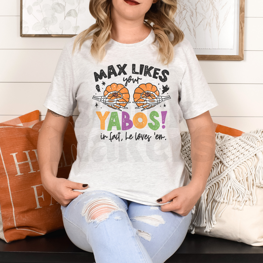 "Max Likes Your Yabos" Halloween Tee in ash.