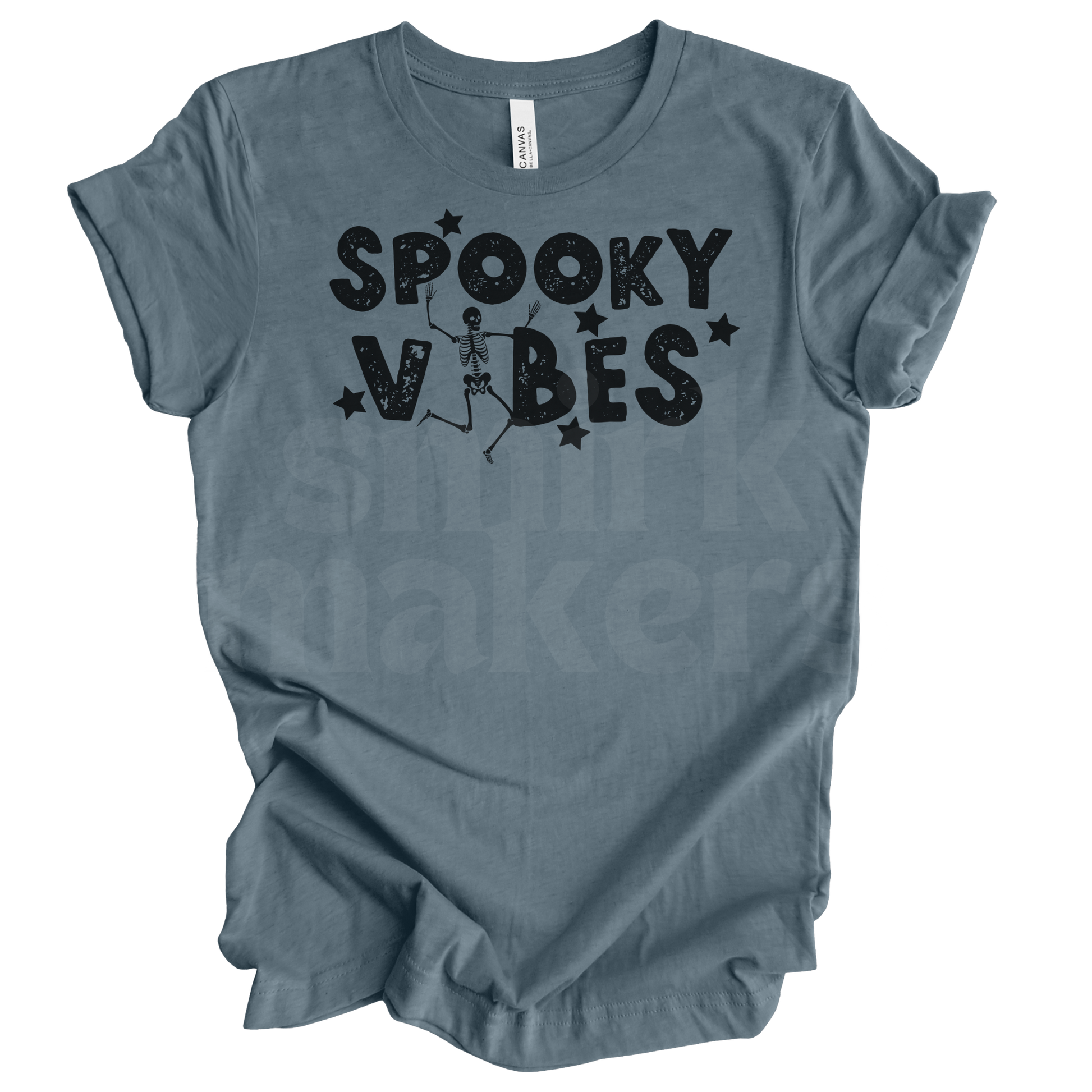 "Spooky Vibes" Halloween Tee in slate blue.