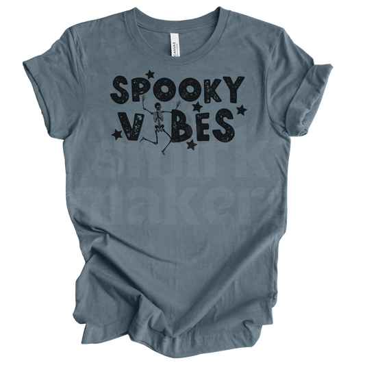 "Spooky Vibes" Halloween Tee in slate blue.