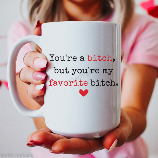 Funny "You're a bitch, but you're my favorite bitch" Valentine's mug.